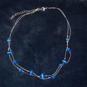 Unknown Necklace Blue Beads on like Silver Chain Two lines Extension Chain 16'